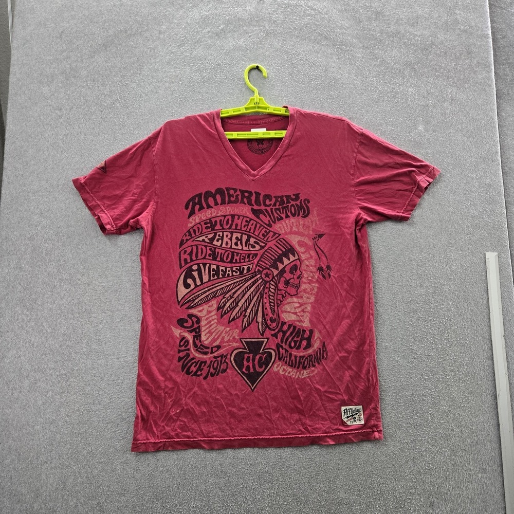 Affliction Men Shirt X-LARGE Red Y2K Grunge MMA Skull Headdress Tee Logo READ